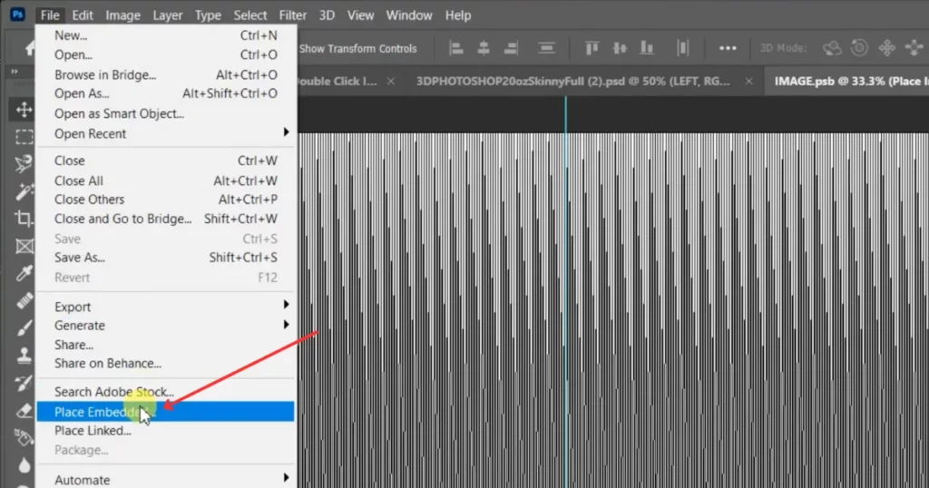 click place embedded and select the design you want to apply on how to create 3d mockup in photoshop