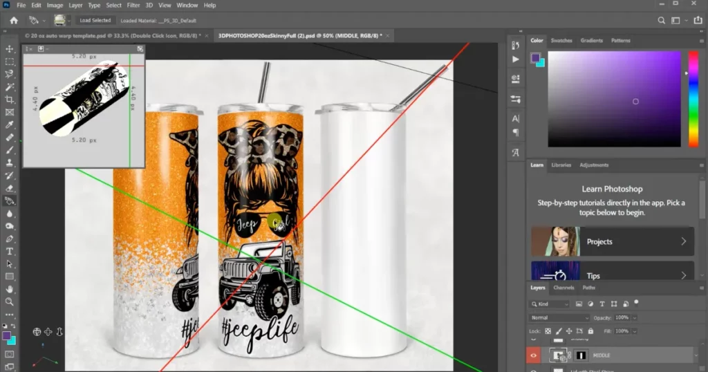 go to the layers panel, navigate to the Middle section to create 3d mockup in photoshop