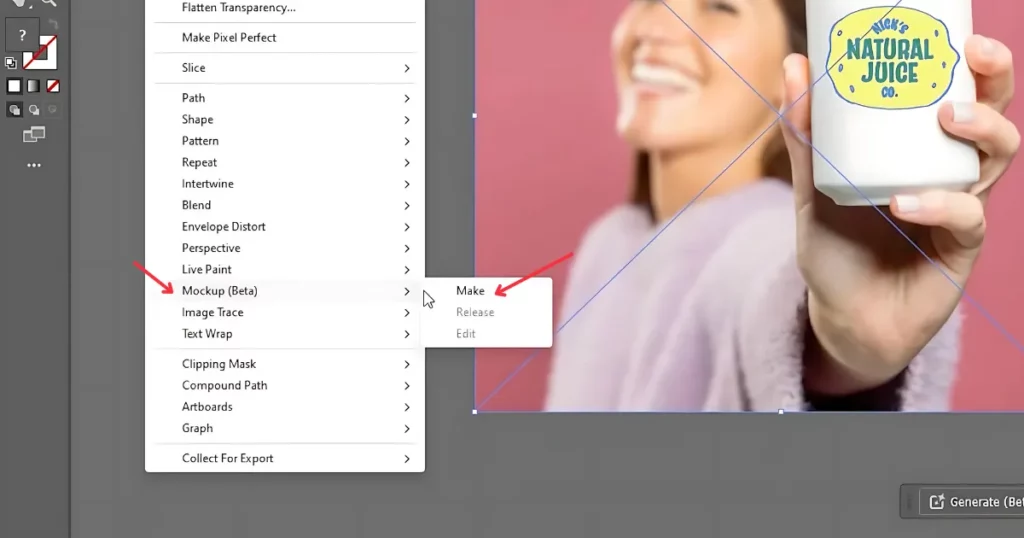 go to object, mockup, make