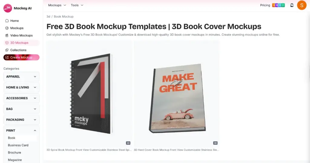 mockey ai's 3d book mockup